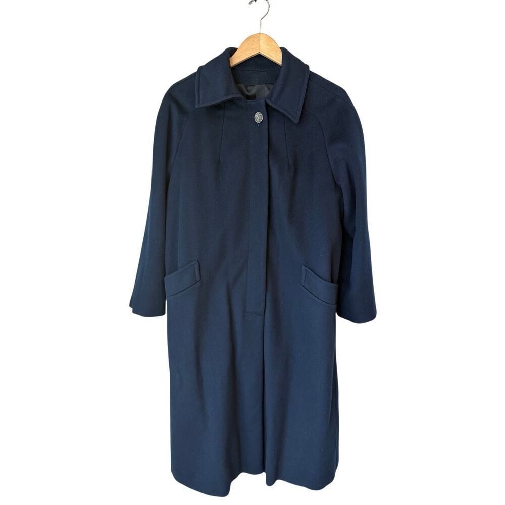 Vintage Navy Blue 100% Pure Wool Long Coat Size L/12